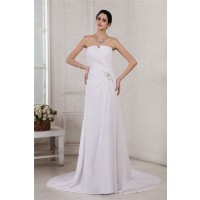 Sheath/Column Strapless Sleeveless Beading Applique Pleats Long Chiffon Wedding Dresses