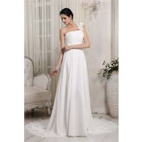 Sheath/Column One-Shoulder Sleeveless Ruffles Long Chiffon Wedding Dresses