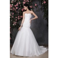 Trumpet/Mermaid Sweetheart Sleeveless Beading Pleats Ruffles Long Organza Wedding Dresses