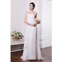 Sheath/Column Square Neck Sleeveless Ruffles Ruched Long Chiffon Net Wedding Dresses