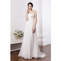 A-Line/Princess Strapless Sleeveless Beading Hand-Made Flower Long Chiffon Wedding Dresses
