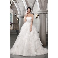Ball Gown Sweetheart Sleeveless Beading Long Organza Wedding Dresses