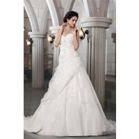 A-Line/Princess Sweetheart Sleeveless Beading Applique Long Organza Wedding Dresses