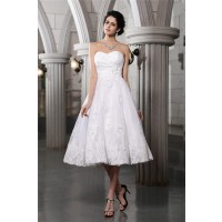 A-Line/Princess Sweetheart Sleeveless Beading Applique Short Taffeta Wedding Dresses
