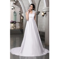 A-Line/Princess Sleeveless Lace Long Satin Wedding Dresses