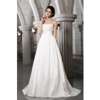 A-Line/Princess Strapless Sleeveless Beading Applique Long Taffeta Wedding Dresses