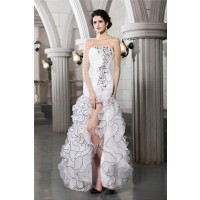 Sheath/Column Strapless Sleeveless Beading Long Organza Wedding Dresses