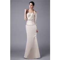 Sheath/Column Strapless Beading Hand-Made Flower Elastic Woven Satin Mother of the Bride Dresses