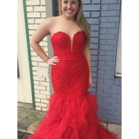 Trumpet/Mermaid Sweetheart Sleeveless Lace Sweep/Brush Train Tulle Plus Size Dresses