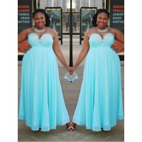 A-Line/Princess Sweetheart Sleeveless Beading Floor-Length Chiffon Plus Size Dresses