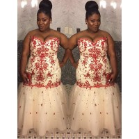 Trumpet/Mermaid Sweetheart Sleeveless Applique Floor-Length Tulle Plus Size Dresses