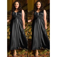 A-Line/Princess V-neck Sleeveless Beading Ankle-Length Elastic Woven Satin Plus Size Dresses