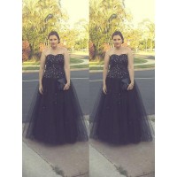 Ball Gown Sweetheart Sleeveless Beading Floor-Length Tulle Plus Size Dresses