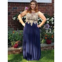 A-Line/Princess Scoop Sleeveless Applique Floor-Length Chiffon Plus Size Dresses