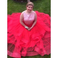 A-Line/Princess Bateau Sleeveless Sequin Floor-Length Organza Plus Size Dresses