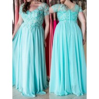A-Line/Princess Sweetheart Short Sleeves Applique Floor-Length Chiffon Plus Size Dresses