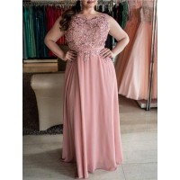 A-Line/Princess Bateau Sleeveless Beading Floor-Length Chiffon Plus Size Dresses