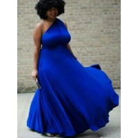 A-Line/Princess One-Shoulder Sleeveless Sash/Ribbon/Belt Floor-Length Chiffon Plus Size Dresses