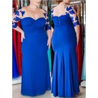 Sheath/Column Sweetheart 1/2 Sleeves Applique Floor-Length Chiffon Plus Size Dresses