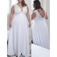 A-Line/Princess V-neck Sleeveless Applique Floor-Length Chiffon Plus Size Dresses