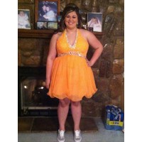 A-Line/Princess Halter Sleeveless Beading Short/Mini Organza Plus Size Dresses