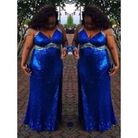 Sheath/Column Straps Sleeveless Sequin Floor-Length Sequins Plus Size Dresses