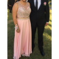 A-Line/Princess Sheer Neck Sleeveless Beading Floor-Length Chiffon Plus Size Dresses