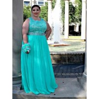 A-Line/Princess Scoop Sleeveless Applique Floor-Length Chiffon Plus Size Dresses