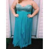 A-Line/Princess Sweetheart Sleeveless Beading Floor-Length Chiffon Plus Size Dresses