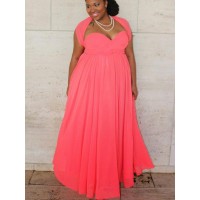 A-Line/Princess Sweetheart Sleeveless Ruched Floor-Length Chiffon Plus Size Dresses