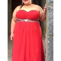 A-Line/Princess Sweetheart Sleeveless Beading Floor-Length Chiffon Plus Size Dresses