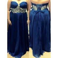 A-Line/Princess Sweetheart Sleeveless Beading Floor-Length Chiffon Plus Size Dresses