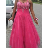 A-Line/Princess Halter Sleeveless Beading Floor-Length Tulle Plus Size Dresses