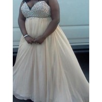 A-Line/Princess Sweetheart Sleeveless Beading Floor-Length Chiffon Plus Size Dresses