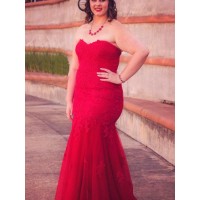 Trumpet/Mermaid Sweetheart Sleeveless Applique Floor-Length Tulle Plus Size Dresses