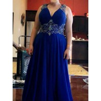 A-Line/Princess V-neck Sleeveless Beading Floor-Length Chiffon Plus Size Dresses