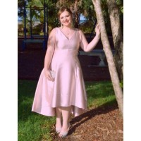 A-Line/Princess V-neck Sleeveless Ruched Asymmetrical Satin Plus Size Dresses