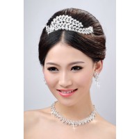 New Style Beautiful Alloy Clear Crystals Wedding Headpieces Necklaces Earrings Set