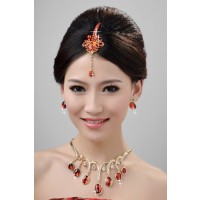 New Style Beautiful Alloy Crystals Pearls Wedding Headpieces Necklaces Earrings Set