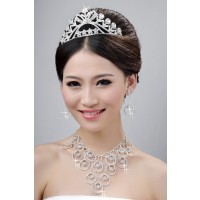 New Style Beautiful Alloy Crystals Wedding Headpieces Necklaces Earrings Set