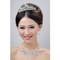 New Style Charming Alloy Clear Crystals Wedding Headpieces Necklaces Earrings Set