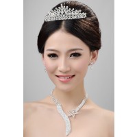 Nice Alloy Clear Crystals Wedding Headpieces Necklaces Earrings Set