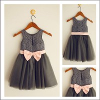 A-Line/Princess Scoop Sleeveless Bowknot Long Tulle Flower Girl Dresses