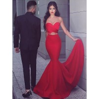 Mermaid Sweetheart Sleeveless Sweep/Brush Train With Ruched Satin Dresses