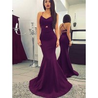 Mermaid Spaghetti Straps Sleeveless Sweep/Brush Train With Ruched Satin Dresses