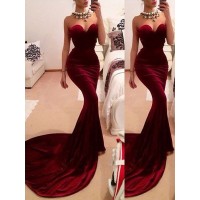 Trumpet/Mermaid Sweetheart Sweep/Brush Train Velvet Sleeveless Ruffles Dresses