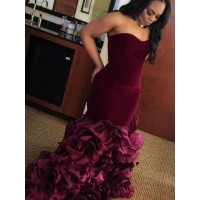 Mermaid Sweetheart Sleeveless Sweep/Brush Train With Ruffles Velvet Dresses