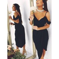 Sheath/Column Spaghetti Straps Short Sleeves Spandex Asymmetrical Dresses