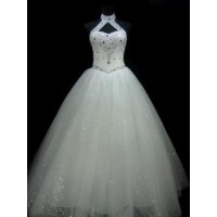 Ball Gown Halter Sleeveless Floor-Length Beading Sequin Tulle Wedding Dresses