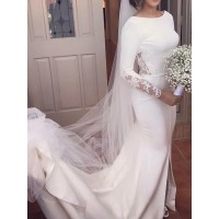 Trumpet/Mermaid Long Sleeves Scoop Court Train Lace Satin Wedding Dresses